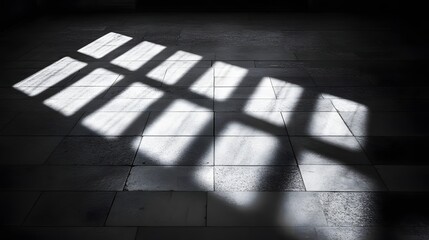 Poster - Sunlight filters through window onto stone floor, creating abstract patterns and highlighting textures. The contrast emphasizes light and shadow, evokes a sense of mystery and beauty.