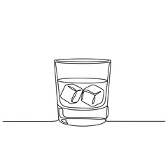 Poster - Glass of whiskey with ice cubes isolated on white background in a minimalist one line drawing style, perfect for a modern and artistic design element