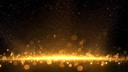 Poster - Golden Glittering Particles Creating a Magical Sparkle Effect in a Dark Background