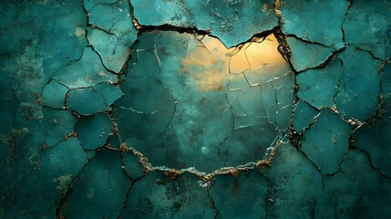 Poster - Abstract theme featuring a damaged surface with teal and golden hues creates a visually engaging and textured background. The cracks and fissures add depth and intrigue.
