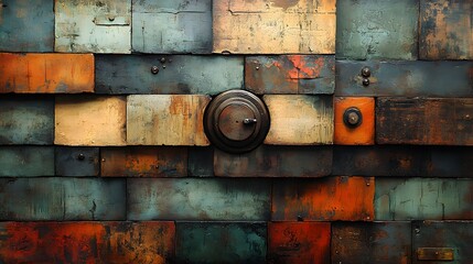 Poster - Detailed, textured wall of multi-colored blocks with interesting, distressed and aged surface details offers an intriguing abstract theme and industrial design elements for artistic impact.