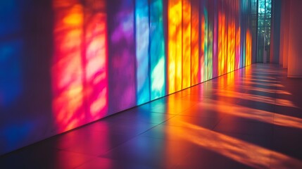 Poster - Abstract Theme: Vivid rainbow light filters through panes, casting colorful shadows and reflections. This creates an inspiring play of light and shadow, offering visual interest and depth.