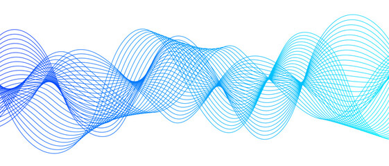 Poster - Abstract clean, modern background with smooth, flowing waveforms and fine parallel lines. Wave shapes undulate with deep blue to bright dynamic gradient effect. Sense of depth, rhythm, and motion.