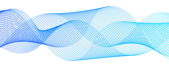 Poster - Abstract clean, modern background with smooth, flowing waveforms and fine parallel lines. Wave shapes undulate with deep blue to bright dynamic gradient effect. Sense of depth, rhythm, and motion.