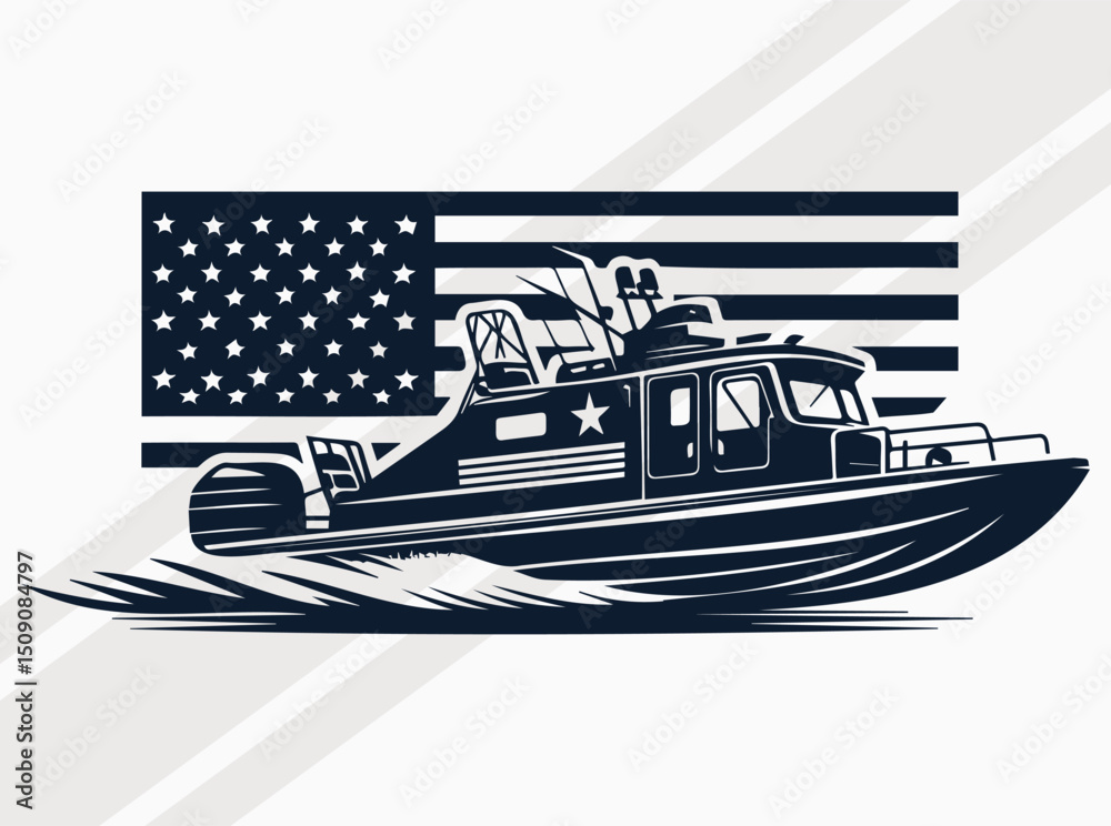 เวกเตอร์ Stock USA Airboat Silhouette Vector, Flat Clipart of Classic ...