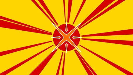 Poster - Star symbol on the background of animation from moving rays of the sun. Large orange symbol increases slightly. Seamless looped 4k animation on yellow background