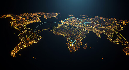Poster - Digital World Map Glowing Network Connections Abstract Graphic Global Communication Technology Business