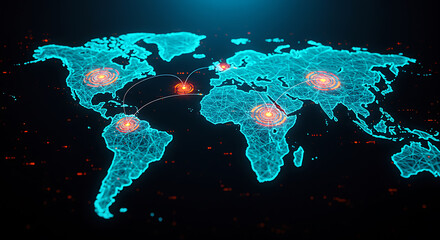 Poster - Digital World Map Network Connections Abstract Technology Concept