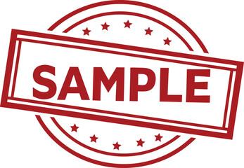 Fototapete - Red Sample Stamp Vector Graphic with Stars, Circle, and Rectangle Border.