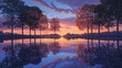 © isend - A tranquil sunset scene reflected in a still body of water.