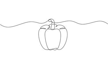Poster - One continuous line drawing whole paprika. Fresh bell pepper concept. Peppers continuous one line illustration. Vector minimalist linear illustration.