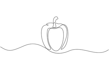 Poster - One continuous line drawing whole paprika. Fresh bell pepper concept. Peppers continuous one line illustration. Vector minimalist linear illustration.