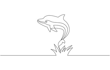 Poster - Continuous one line drawing of dolphin. Dolphin Vector Art, One continuous line drawing of couple of dolphin. Sea animal in wildlife in simple linear style. Summer concept in Editable stroke.