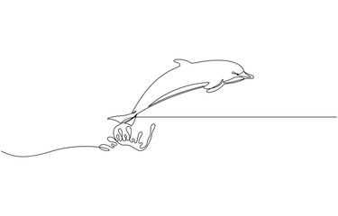 Poster - Continuous one line drawing of dolphin. Dolphin Vector Art, One continuous line drawing of couple of dolphin. Sea animal in wildlife in simple linear style. Summer concept in Editable stroke.