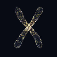 Poster - Digital wireframe illustration of X chromosome with glowing connection points and network structure on dark background for genetics and biology concept design