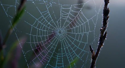 Dew Covered Spiderweb Nature s Intricate Design Macro Photography Close Up View