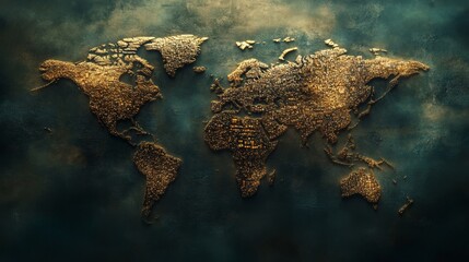 Poster - Dramatic representation of a world map highlighting countries global perspective visual art atmospheric environment aerial view artistic concept