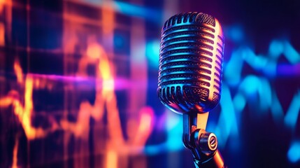Poster - Captivating performance microphone recording studio dramatic image vibrant environment close-up view pulsating sound waves effect