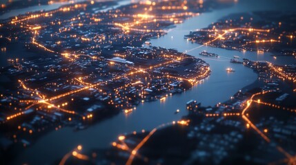 Poster - illuminating global distribution networks urban landscapes visual infographic nighttime aerial view 