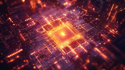 Poster - Illuminating digital lock cybernetic realm visual artwork tech landscape aerial perspective glowing lock surrounded by digital tech patterns