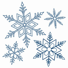 Wall Mural - Detailed snowflake icon set with modern geometric ice style
