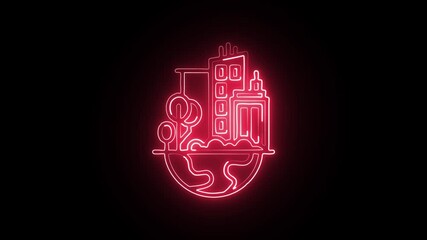 glowing neon land icon isolated, black background, HD video motion graphic animation