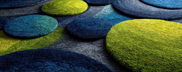 Poster - Close-up of colorful textured circular patterns on a carpet background
