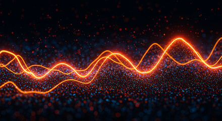 Poster - futuristic digital waveform illustration with glowing particles