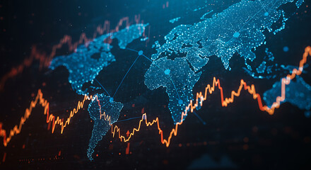 Poster - Global Finance Abstract Chart Digital World Map Technology Background