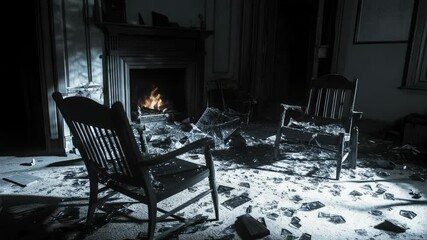 Aufkleber - A warm and inviting living room scene with a crackling fireplace