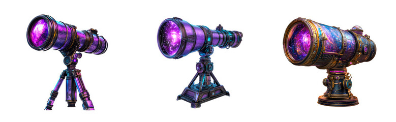 Wall Mural - three telescopes point at galaxy, explore space objects, cut out transparent
