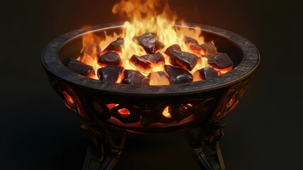 Poster - A fire pit with burning flames surrounded by rocks