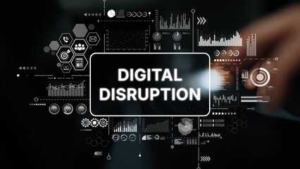 Aufkleber - conceptual representation of digital disruption with graphs, icons, and futuristic design elements i
