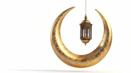 Poster - A beautiful golden crescent-shaped lantern hangs from a delicate chain, perfect for decorating or as a prop in your next creative project