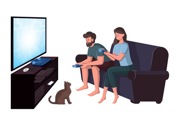 Poster - Cartoon Color Characters People Couple Playing Game Isolated on a White Background. Vector illustration of Gaming Leisure