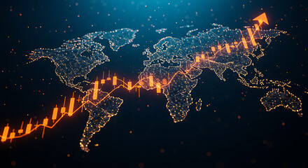 Poster - Global Stock Chart on Digital World Map with Growth Trend