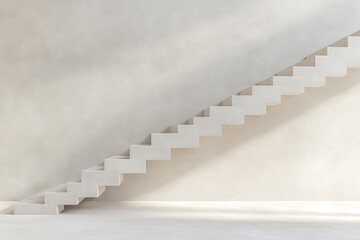 Aufkleber - Minimalist stairs in natural stone, bathed in soft sunlight, creating a serene and modern architectural detail. Clean lines, neutral tones.