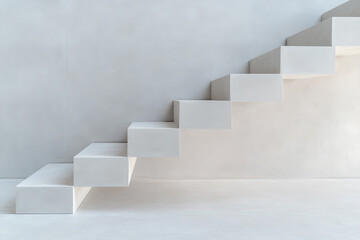 Aufkleber - Minimalist stairs in natural stone, bathed in soft sunlight, creating a serene and modern architectural detail. Clean lines, neutral tones.