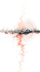 Poster - Abstract cityscape with radial lines and textured background, showcasing urban growth, modern architecture, and artistic representation of a thriving metropolis.