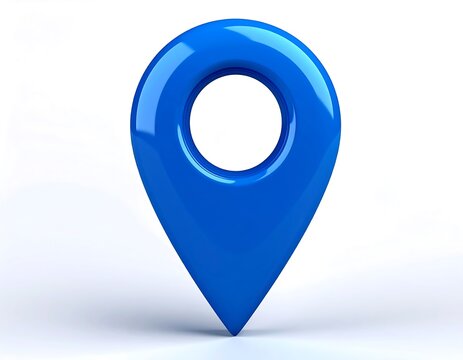 Glossy blue map marker, 3D rendered, on white background