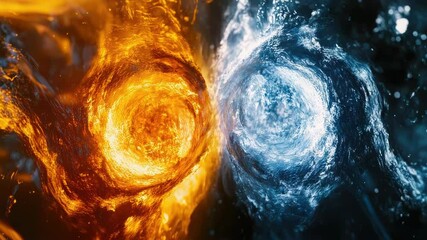 Poster - Spiral patterns made of flames and waves on a dark surface