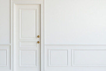 Aufkleber - elegant white door and wall paneling create a clean, minimalist aesthetic. light and shadow play add