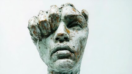 Poster - Close-up image of a statue depicting a person's face, suitable for use in editorial or commercial contexts