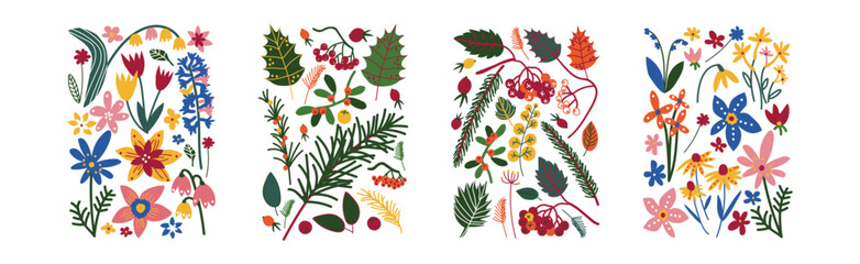 Poster - Floral and Flower Design Element in Rectangle Shape Vector Set