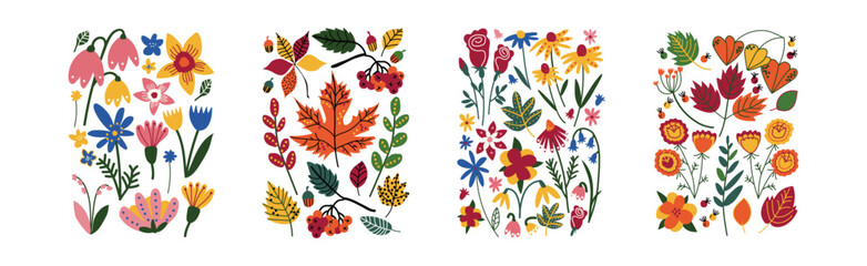 Poster - Floral and Flower Design Element in Rectangle Shape Vector Set