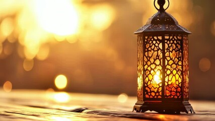 Poster - A single lantern placed on a wooden table