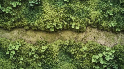 Poster - Vertical surface overgrown with various types of green plants