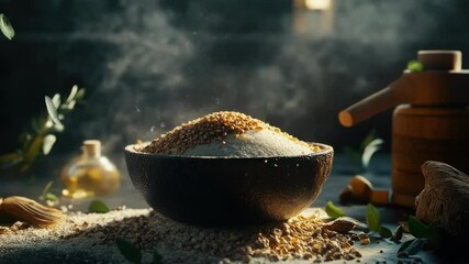 Poster - A bowl filled with various foods sits on a table, ready for consumption