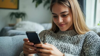 Poster - A person sitting on a couch, focusing on their cell phone