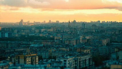 Poster - Panoramic view of city skyline from rooftop, ideal for architecture or urban planning projects